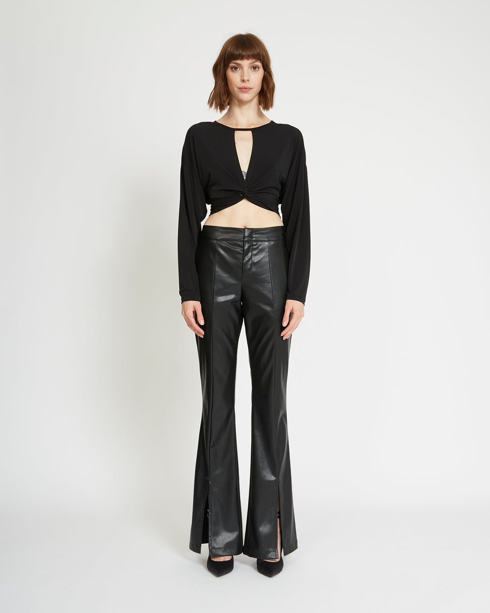 Leather Mid-Rise Flared Trousers