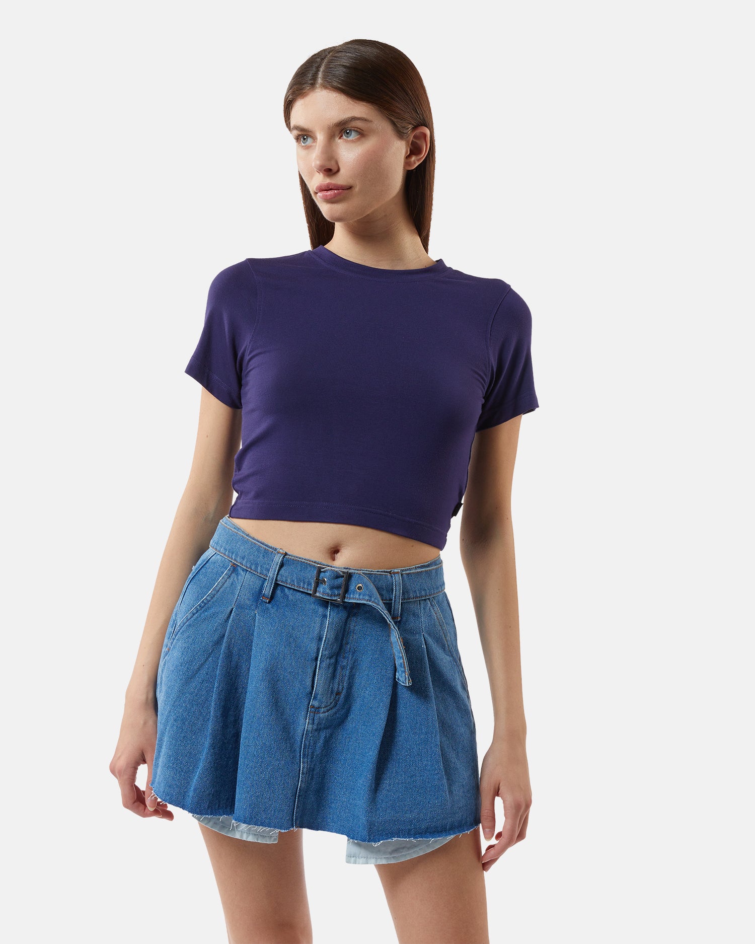 T-shirt cropped in cotone elasticizzato